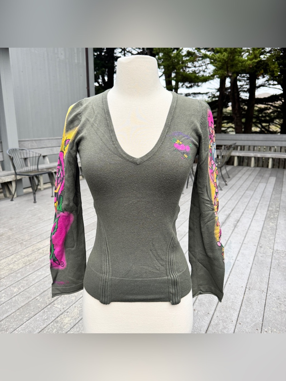 Vintage Y2K Era Ed Hardy Olive Green Sweater